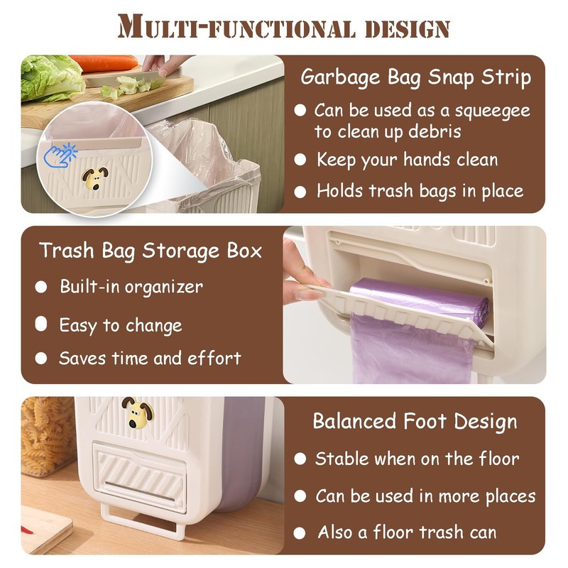 Hanging Trash Can for Kitchen Cabinet Door 2.64 Gallon Hanging Trash Can with... gallery
