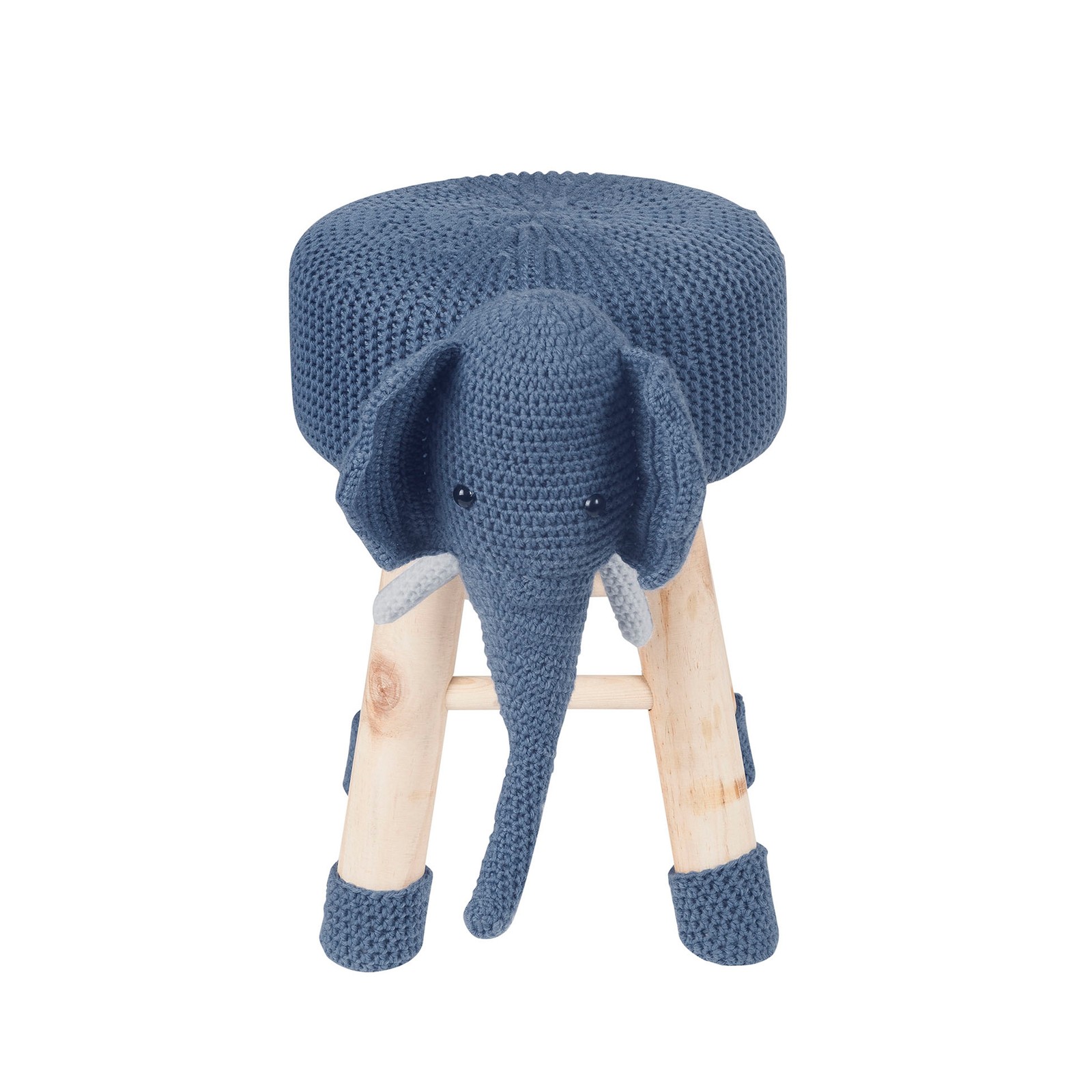 Elephant Foot Stool, Polyester Upholstered, Solid Pine Wood Legs gallery