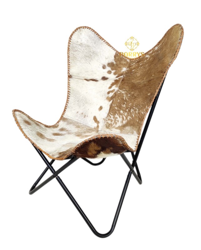 Butterfly Chair Goat Hide Rustic Openable Leather Stool Natural Fur Ottoman gallery