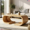 Luxury Burl Wood Curved Coffee Table 47" Mid-Century Modern Pedestal Base Veneer gallery