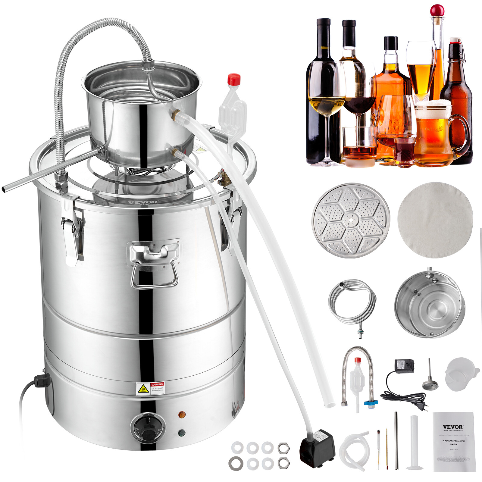 VEVOR Alcohol Distiller 9Gal Electric Heating Alcohol Water Still Whiskey Home gallery