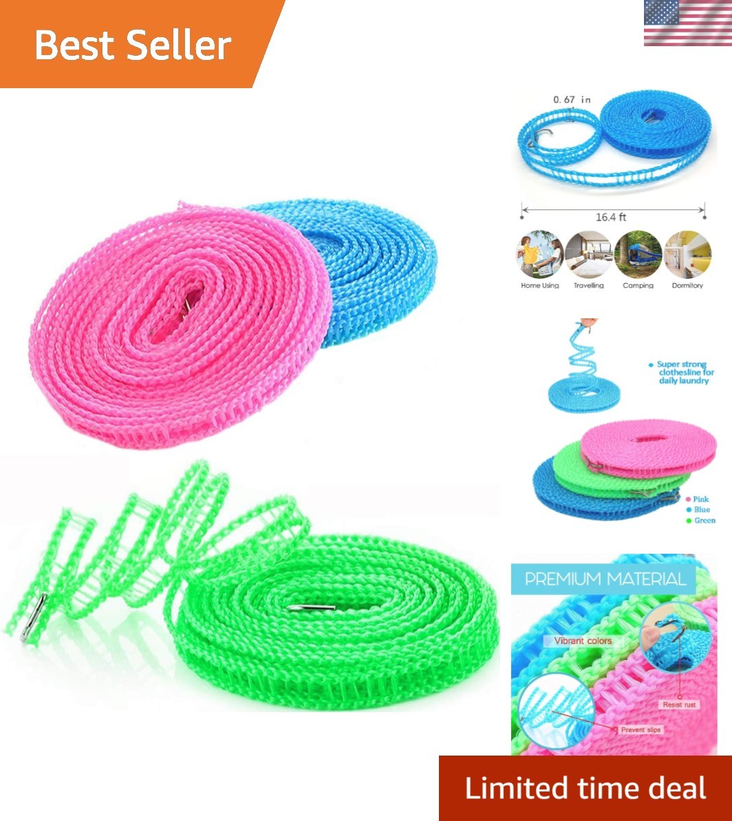 Colorful 1.64ft Clothesline Set - Blue, Pink, Green for Indoor & Outdoor Use gallery
