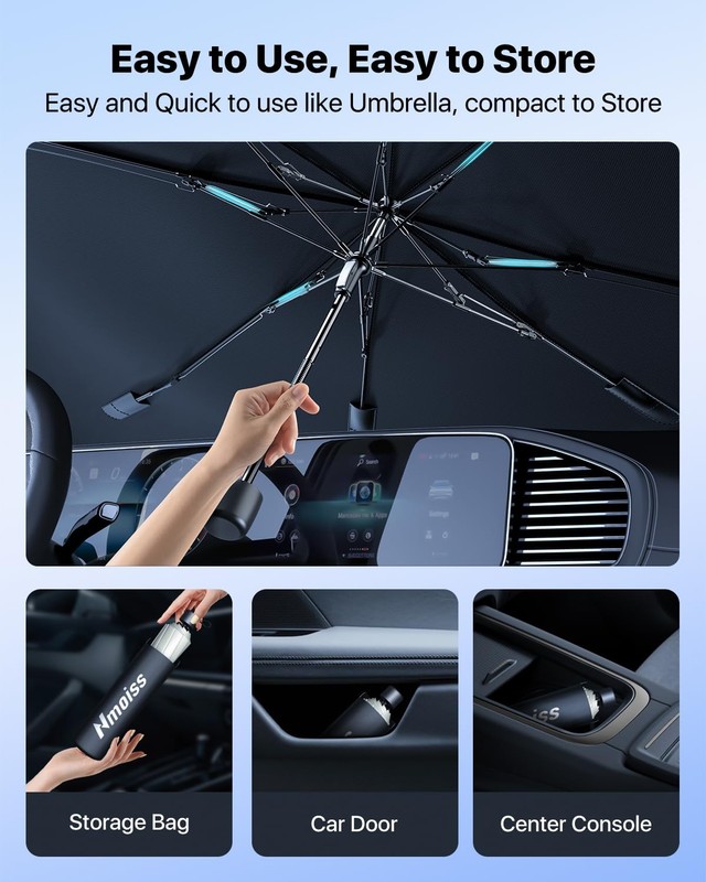 [Upgraded] Nmoiss Windshield Sun Shade Umbrella Medium (56" L x 31" W), Black gallery