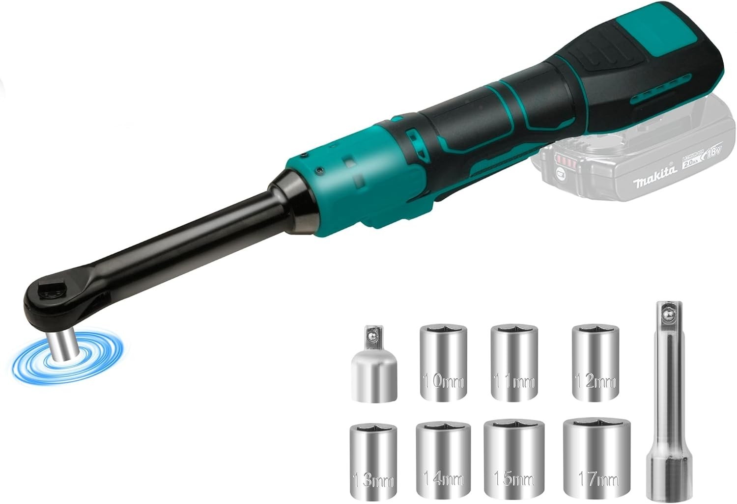 3/8" Extended Cordless Ratchet Wrench,Compatible with Makita 18V Battery,60Ft-Lb gallery
