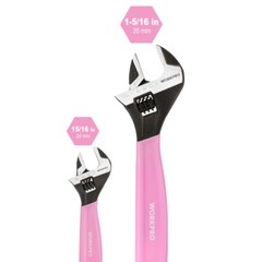 WORKPRO 2PCS Pink Adjustable Wrench Set 6″ 10″ Wide Jaw Black Oxide Metric & SAE