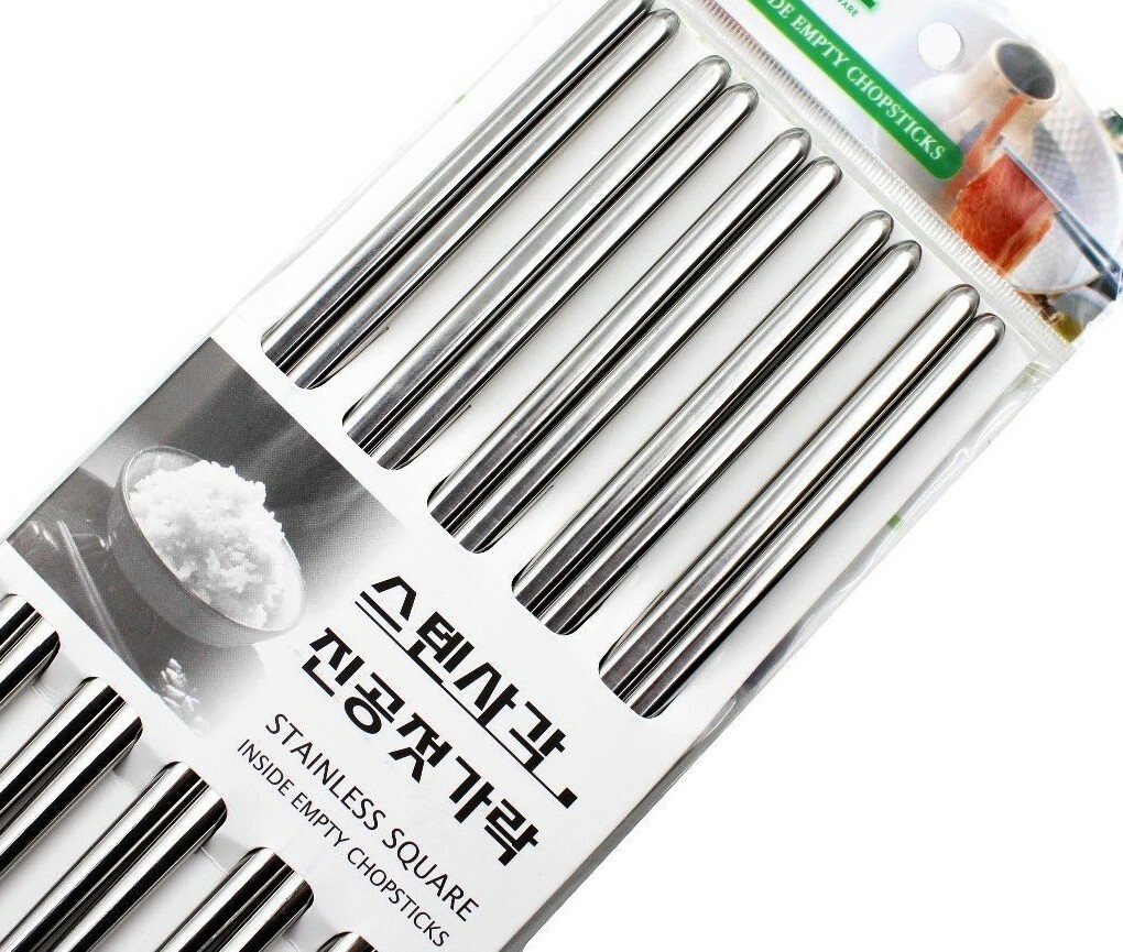 10 Pcs Reusable Non-Slip Design Korean Stainless Steel Chopsticks ( 5 Pairs ) gallery
