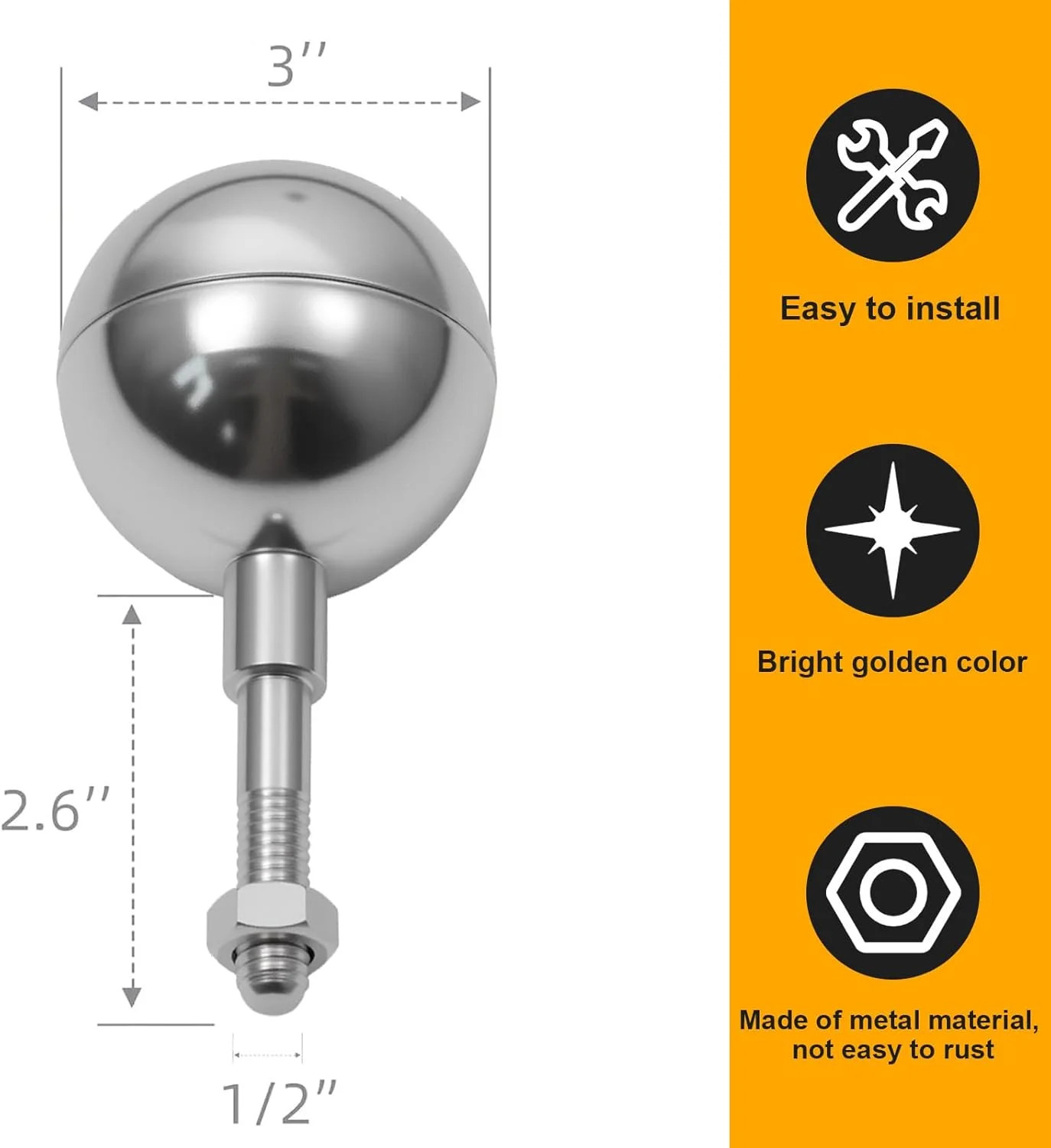 Flag Pole Ball Topper for Outdoor, Sliver Flagpole Ball Toppers Finial Replaceme gallery