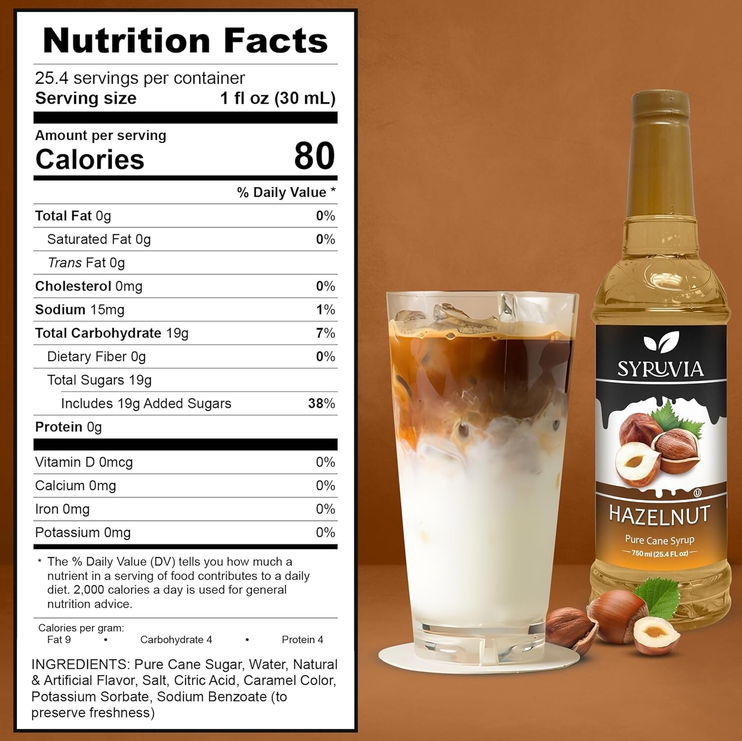Syruvia Hazelnut Coffee Syrup 25.4 fl oz, Kosher, Gluten-Free, for Lattes & More gallery