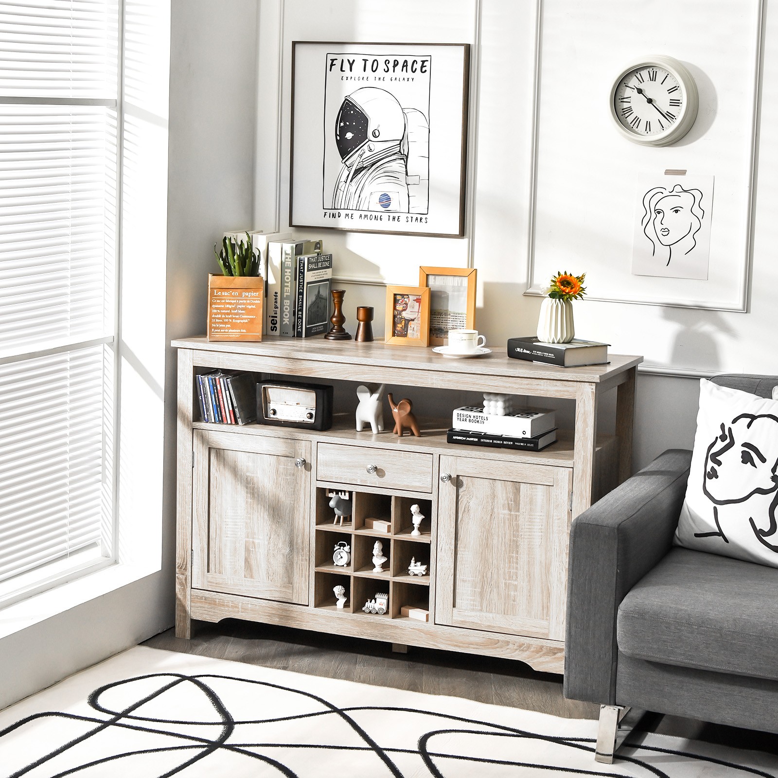 Buffet Server Sideboard Wine Cabinet Console Table Dining Room Shelf Grey gallery