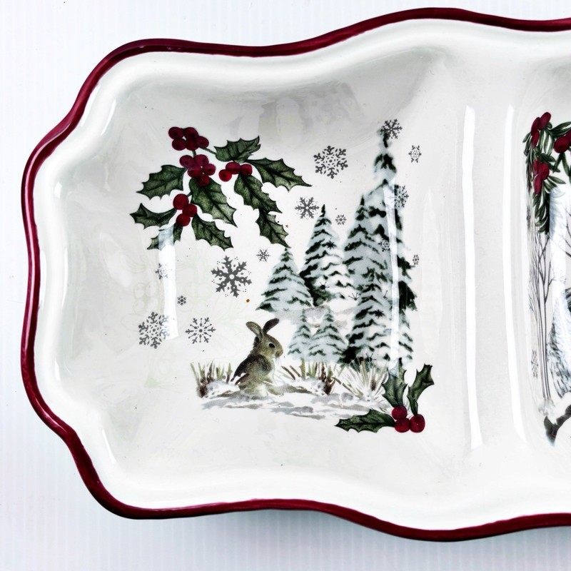 Better Homes Gardens Divided Serving Winter Tray OWL DEER RABBIT Holly Berry gallery