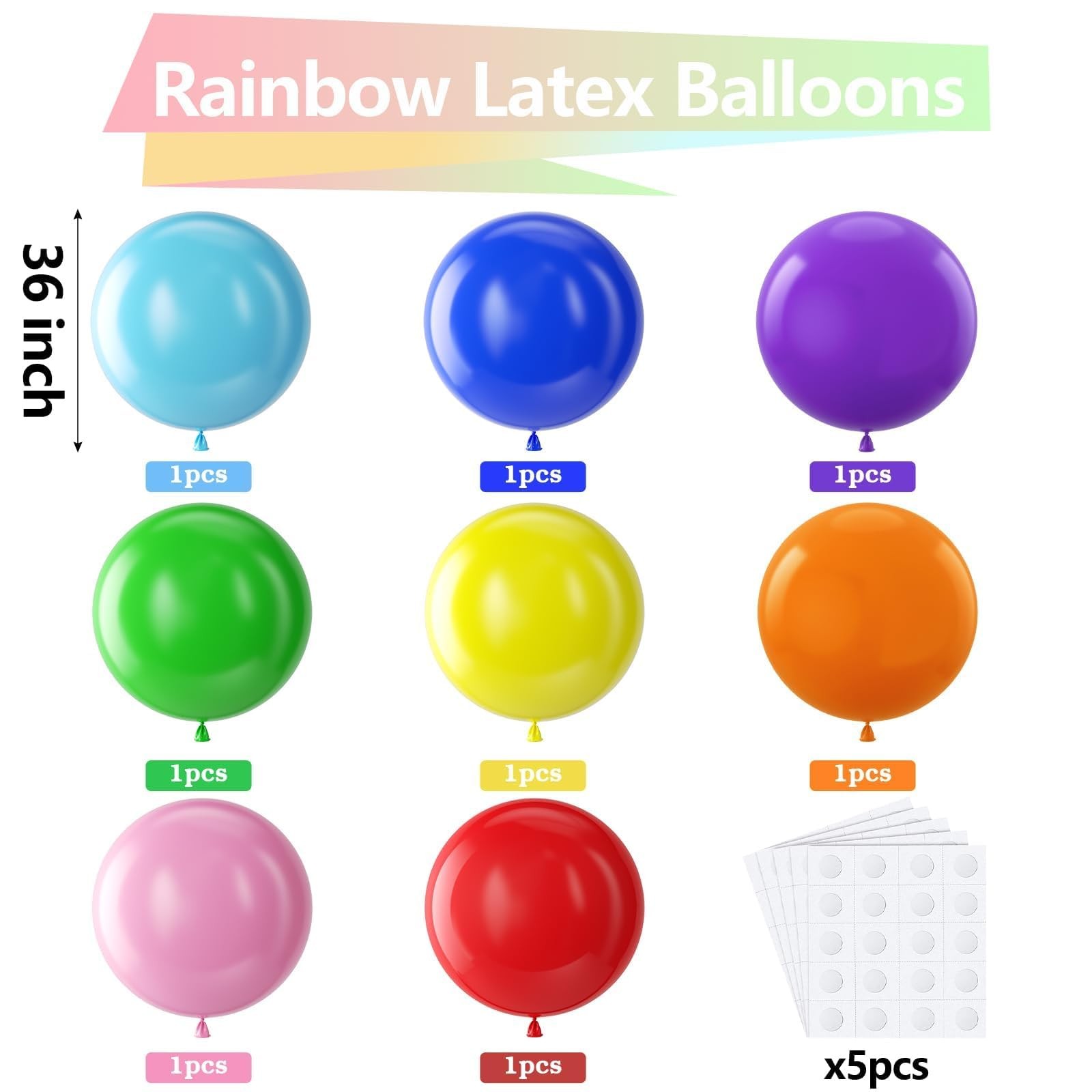 Assorted Rainbow Giant Balloons 36 Inch 8 Pack Jumbo Multicolor Large Round ... gallery