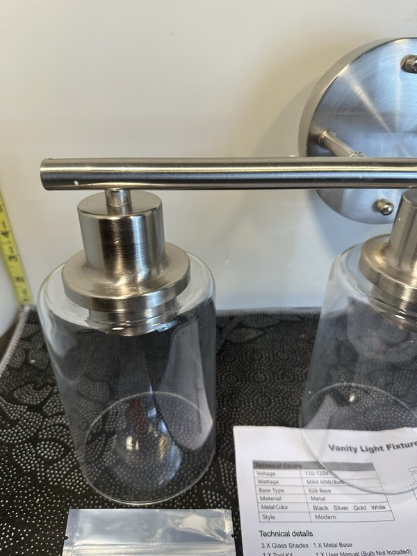 Modern 3-Light Bathroom Vanity Light – Brushed Nickel – Clear Glass Shades – E26 gallery