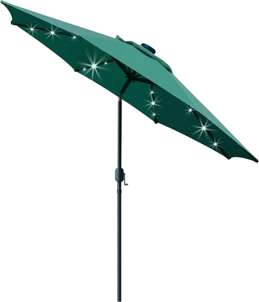 9' Solar LED Lighted Patio Umbrella with 8 Ribs/Tilt Adjustment and Crank Lift S