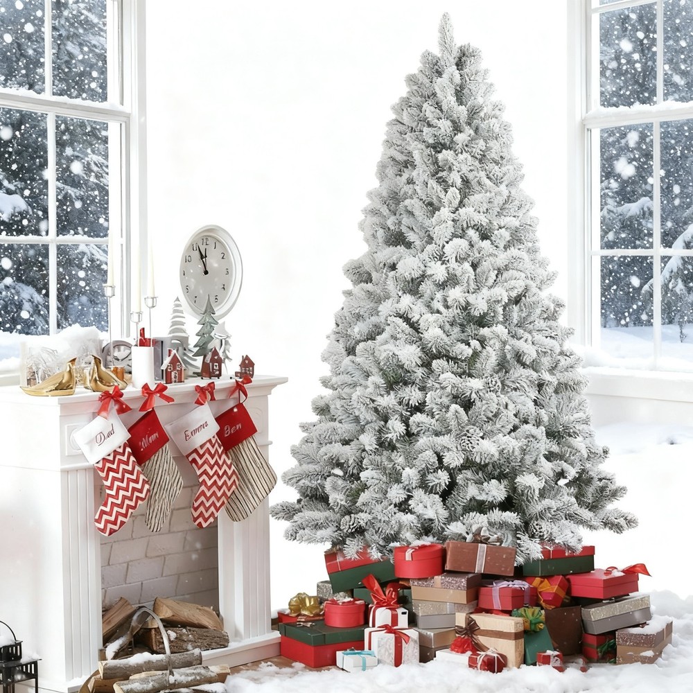 6 FT Snow-Flocked Pine Realistic Artificial Holiday Christmas Tree with Stand