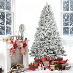 6 FT Snow-Flocked Pine Realistic Artificial Holiday Christmas Tree with Stand