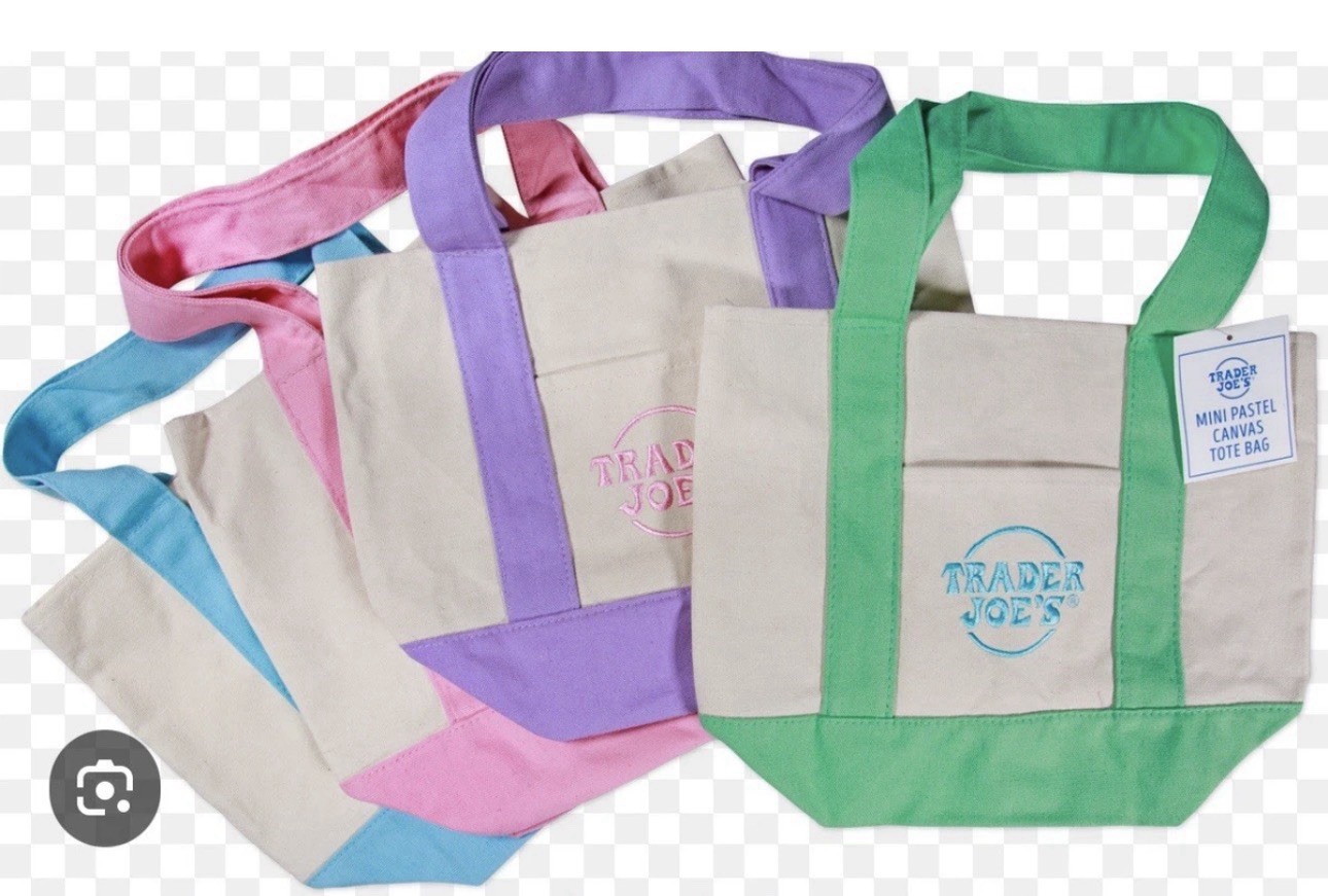 Trader Joe’s Mini Pastel Canvas Tote Bags Set Of 4 BLUE GREEN PINK PURPLE BNWT gallery
