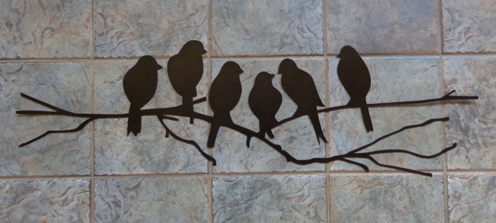 Birds On Branch Plasma Cut Metal Wall Art 46" W x 13" T Black Textured Finish gallery