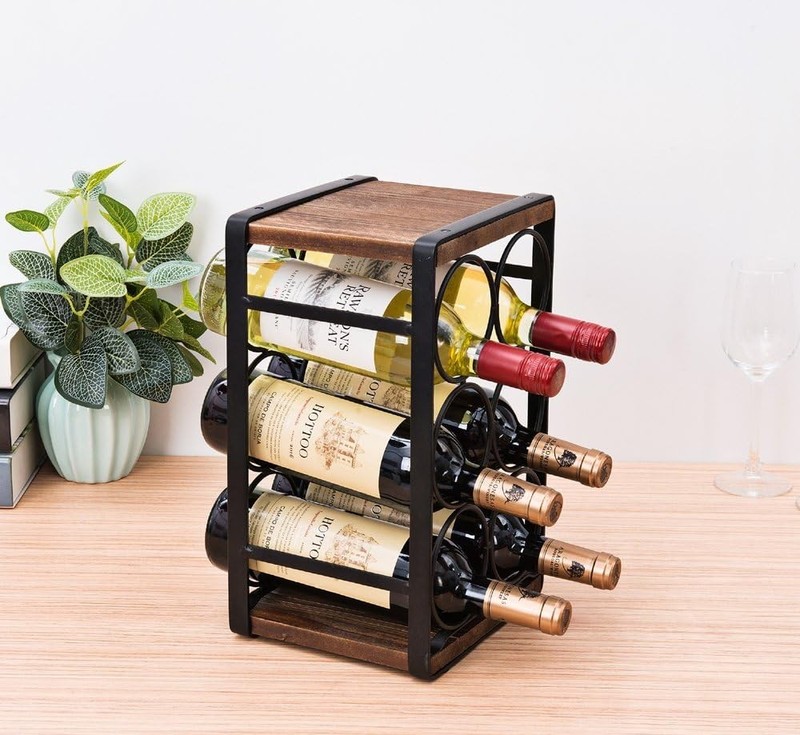 Compact Rustic Wine Rack for 6 Bottles - No Assembly, Perfect for Small Spaces gallery