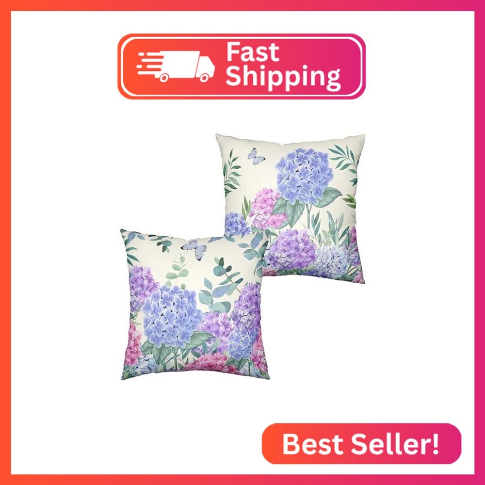 Kwlegh Hydrangea Pillow Covers 18x18 Set of 2 Spring Flowers Outdoor Pillow Cove gallery