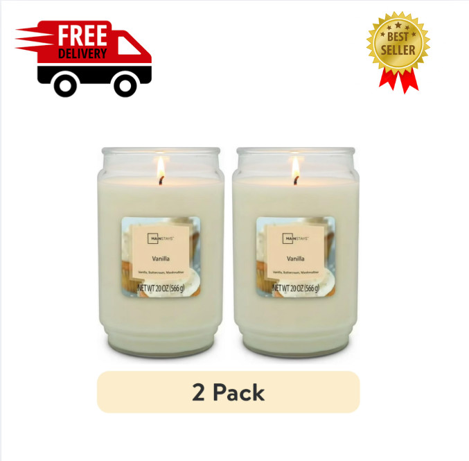 Vanilla Scented Single-Wick Large Glass Jar Candle, 20 oz ( 2 PACK ) gallery