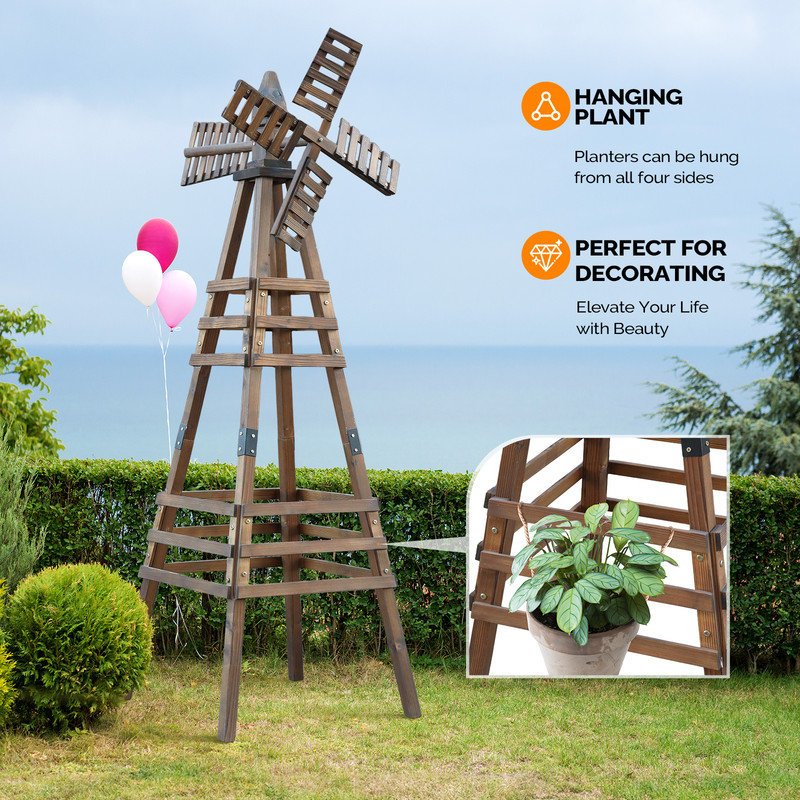 6FT Wooden Windmill Backyard Weathervane with Windmill Head, Garden Decoration gallery