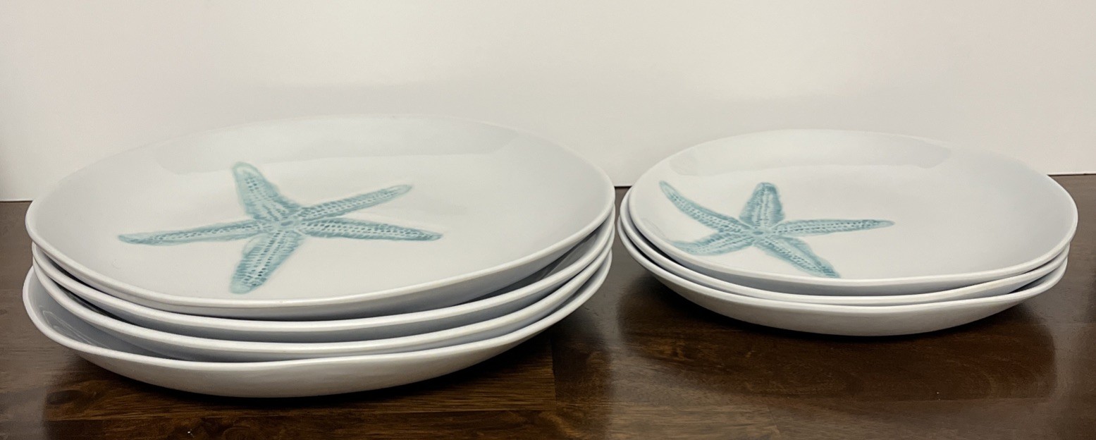 Sigrid Olsen MELAMINE Textured Starfish 4 DINNER 3 SALAD PLATES Curved TURQUOISE gallery