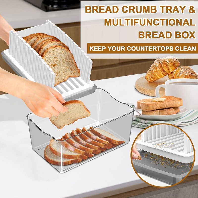 Effortless Bread Slicing: Adjustable Width Slicer with Crumb Tray & Storage Box gallery