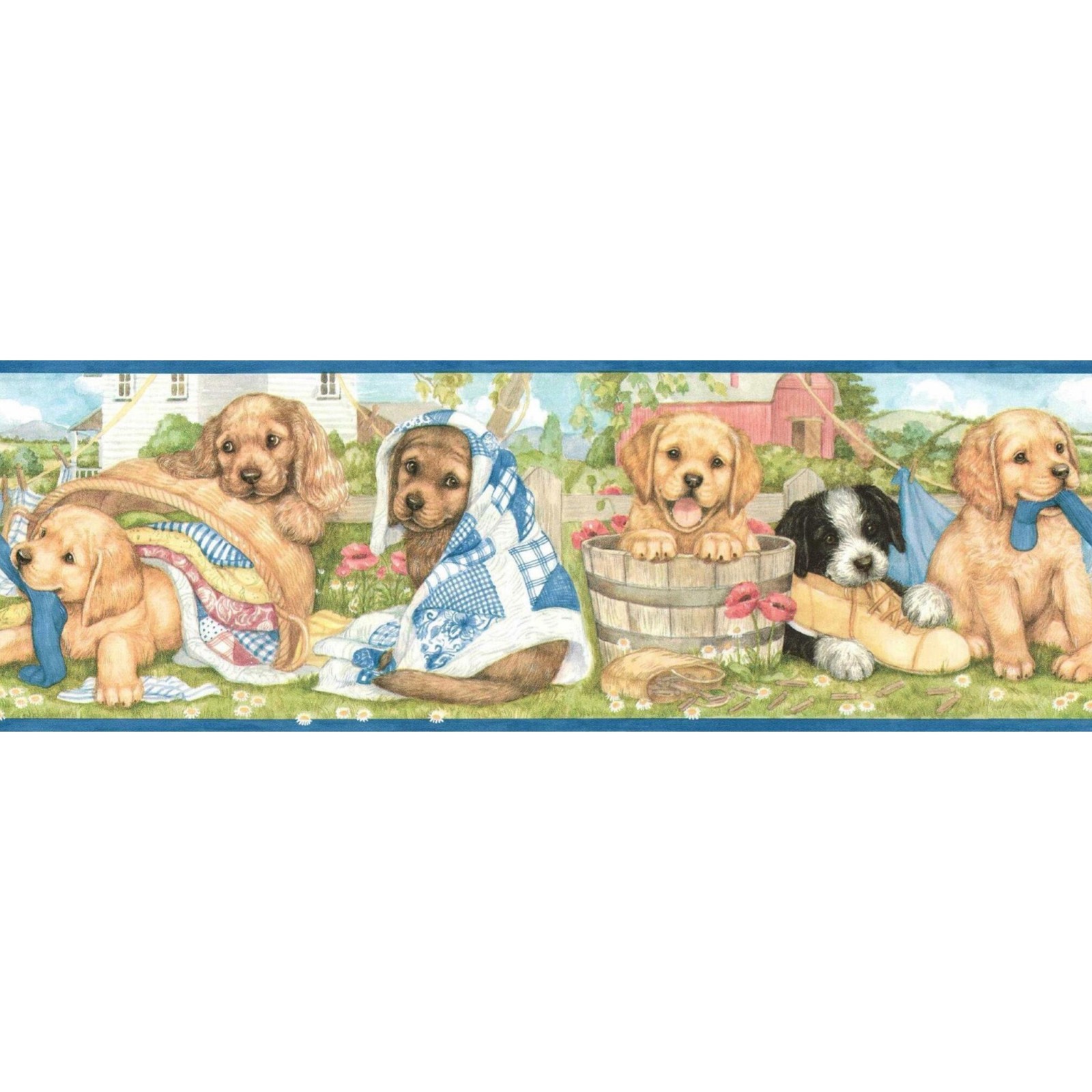 Country Labrador Puppy Laundry Wallpaper Border Clothesline Laundry Room Decor gallery