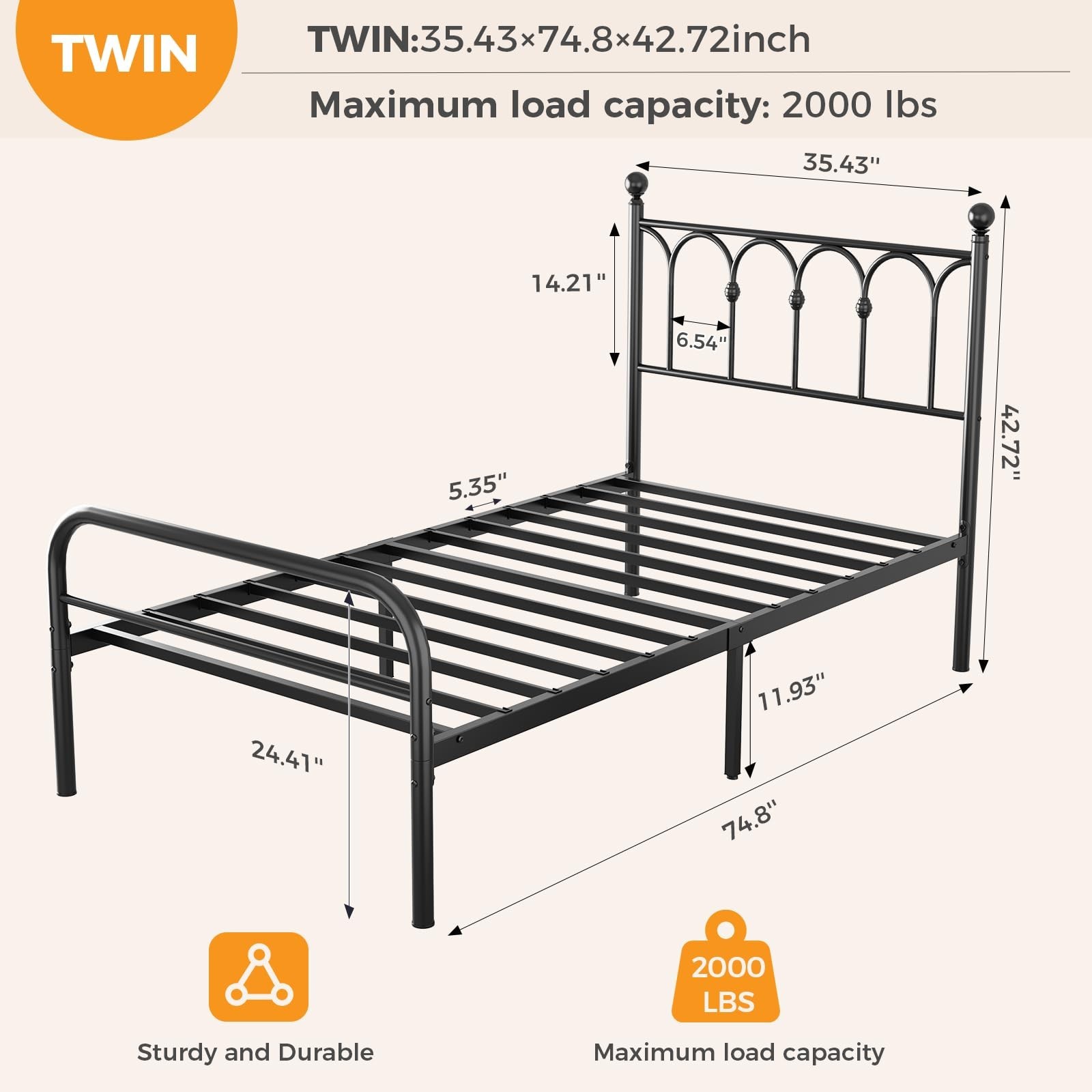 Heavy Duty Metal Platform Bed Frame w/Headboard & Footboard,No Box Spring Needed gallery
