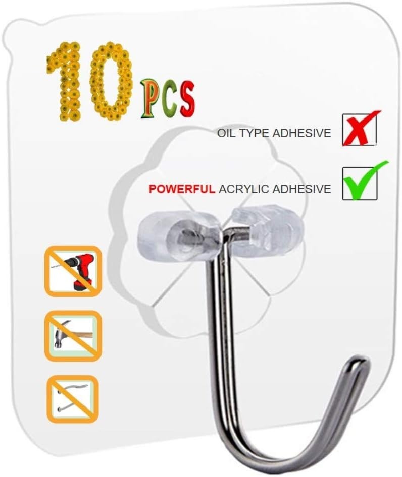 33lbs Adhesive Sticky Hooks for Hanging on Wall or Large, Transparent gallery