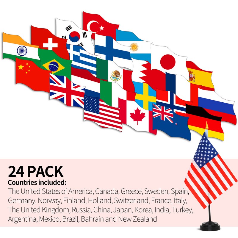 Anley 24 Countries Deluxe Desk Flags Set 8 x 5 Inches Miniature Desktop Flag gallery