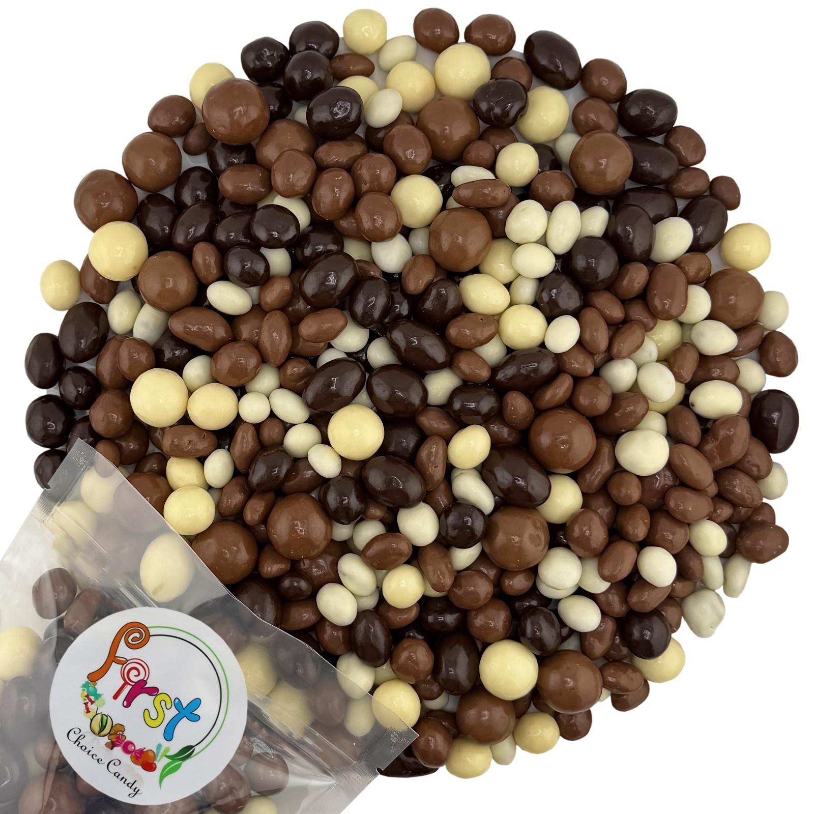 FirstChoiceCandy Bridge Mix Classic Milk, Dark & White Chocolate Covered Nuts gallery