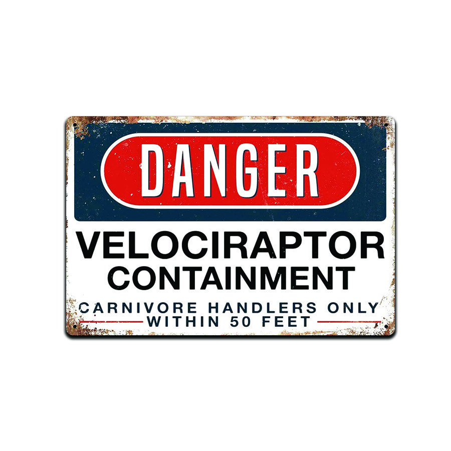 Jurassic Park Danger Velociraptor Containment Aluminum Metal Sign 8x12 In TS136 gallery