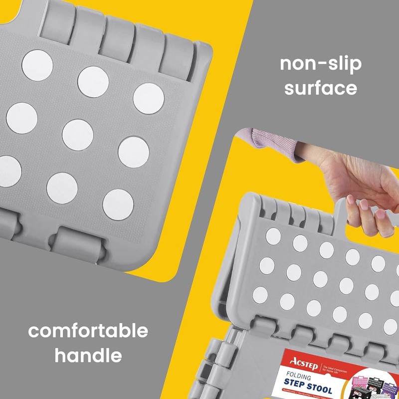 Folding Step Stool Plastic Foldable Stools with Portable Handle Grey 9" 11" 13" gallery