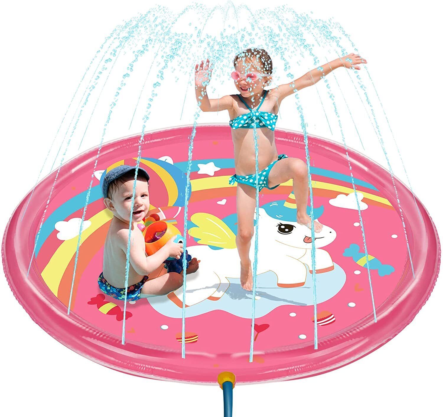 Splash Pad Sprinkler Play Mat 68" Wide PINK UNICORN Mini Pool Outdoor Water Toys gallery