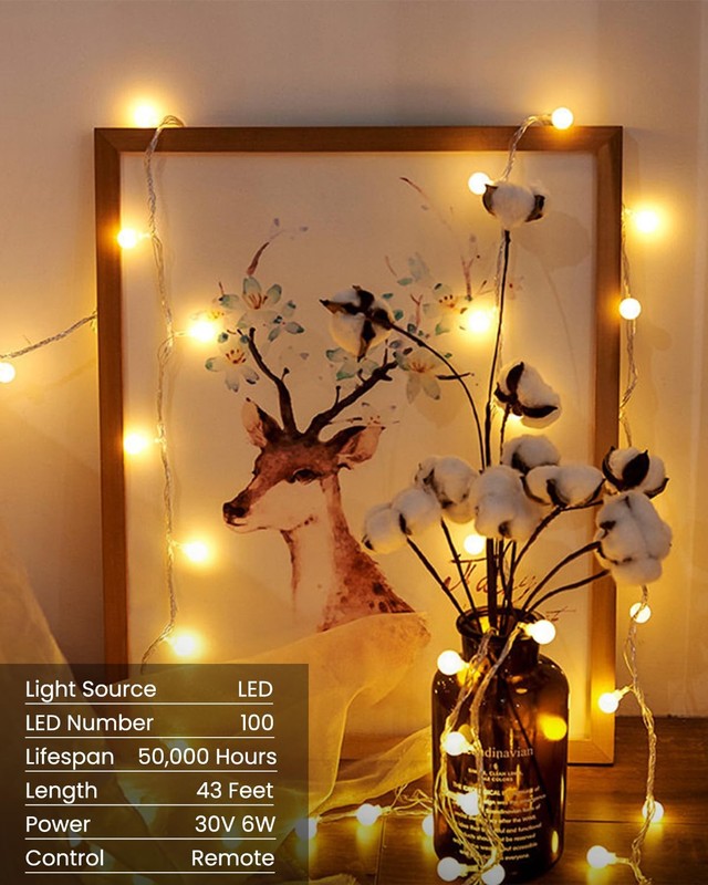 Globe String Lights 43 Ft 100 LED Fairy Lights Plug in with Warm White 43 ft gallery