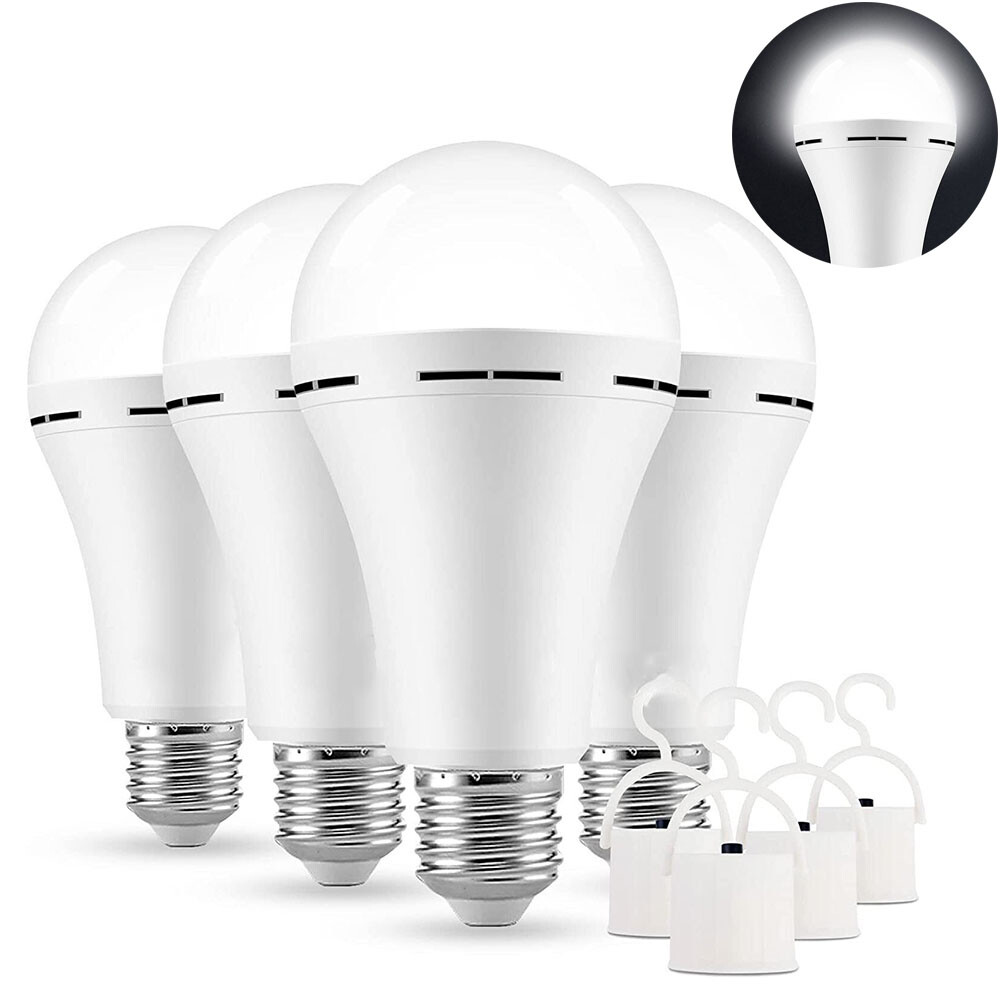 4PCS A19 Rechargeable Emergency Light Bulb 60W Equivalent 1200mAh Battery Backup