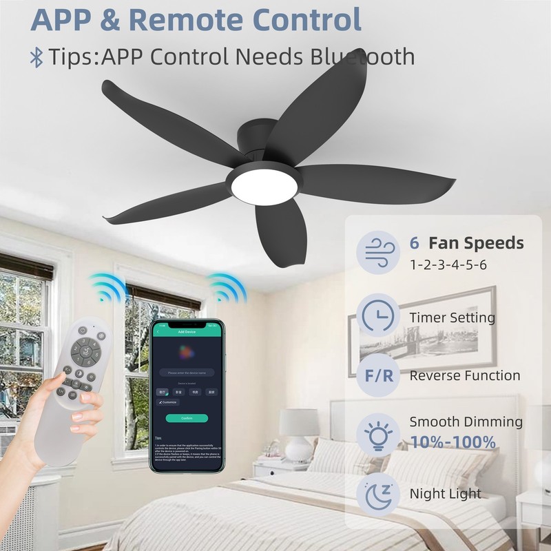 42'' Brushed Nickel Low Profile Ceiling Fan Light w/ Remote 6 Speed Dimable LED gallery