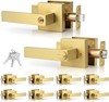 Brushed Gold Door Handles with Locks - 10 Pack, Keyed Alike for Home gallery