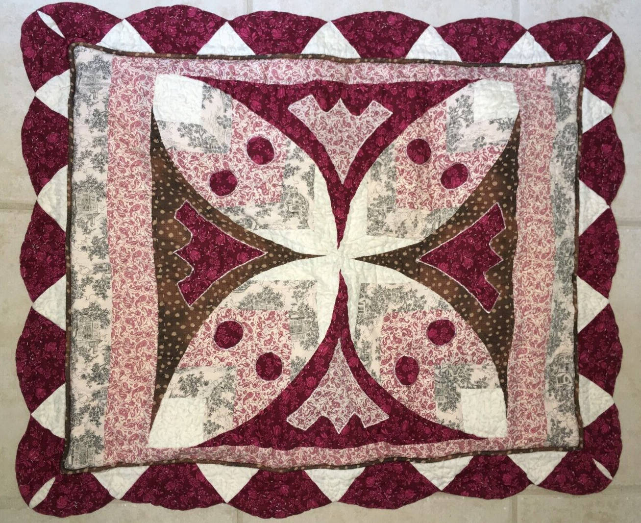 MAROON PINK BLACK IVORY STANDARD QUEEN BED PILLOW SHAM QUILTED 100% COTTON NEW gallery