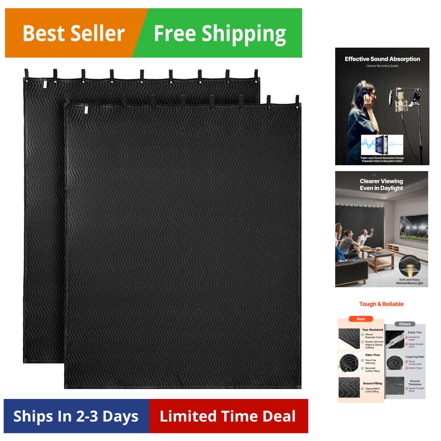 2 Pcs Sound Dampening Blankets, Soundproof Curtains with 96 x 80 in, Soundpro... gallery