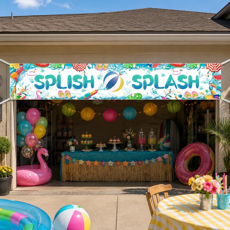 Splish Splash Pool Party Decorations Banner, 118 x 20 Inch Summer Pool Party ... gallery