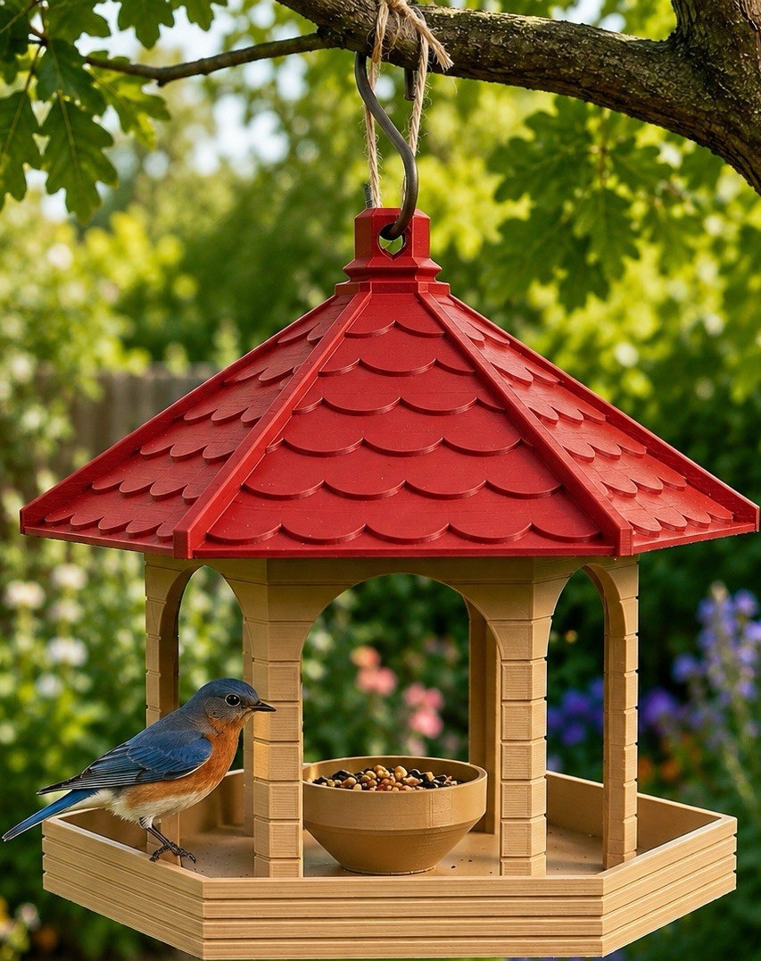 Hanging Traditional Seed Bird Feeder, Red/Beige, 1 Station, Easy Refill gallery