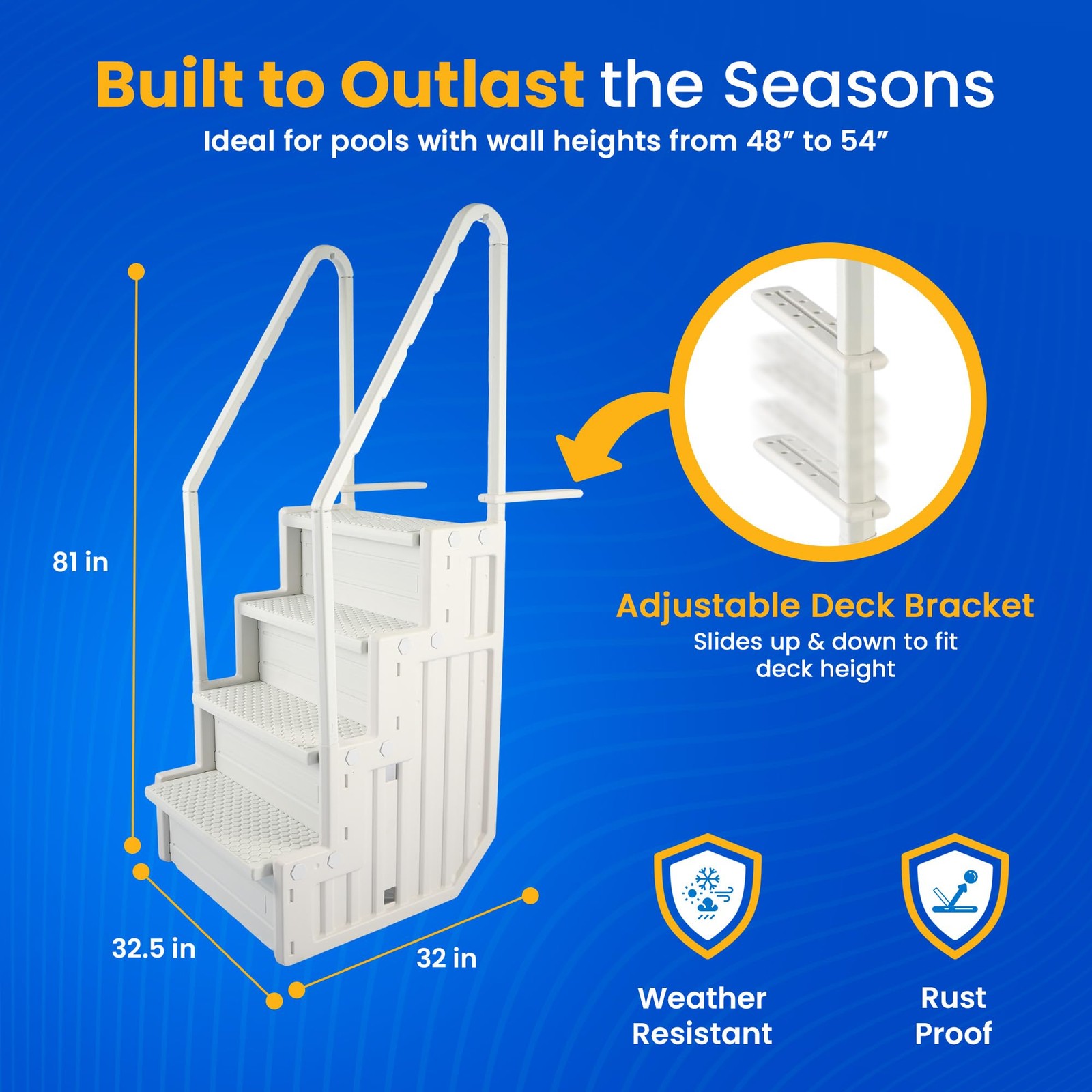Pool Ladder 48-54 In Above Ground Anti Slip 350 lb White Blue Wave Easy Steps gallery