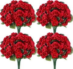 6 Pack Red Artificial Geraniums Flowers for Outdoors UV Resistant Faux Flowers f