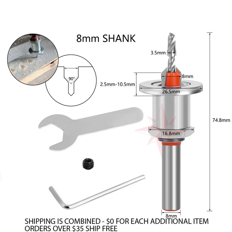5 PIECE 8mm Adjustable Counterbore Countersink Drills Bits- DEPTH STOP Drill Bit gallery