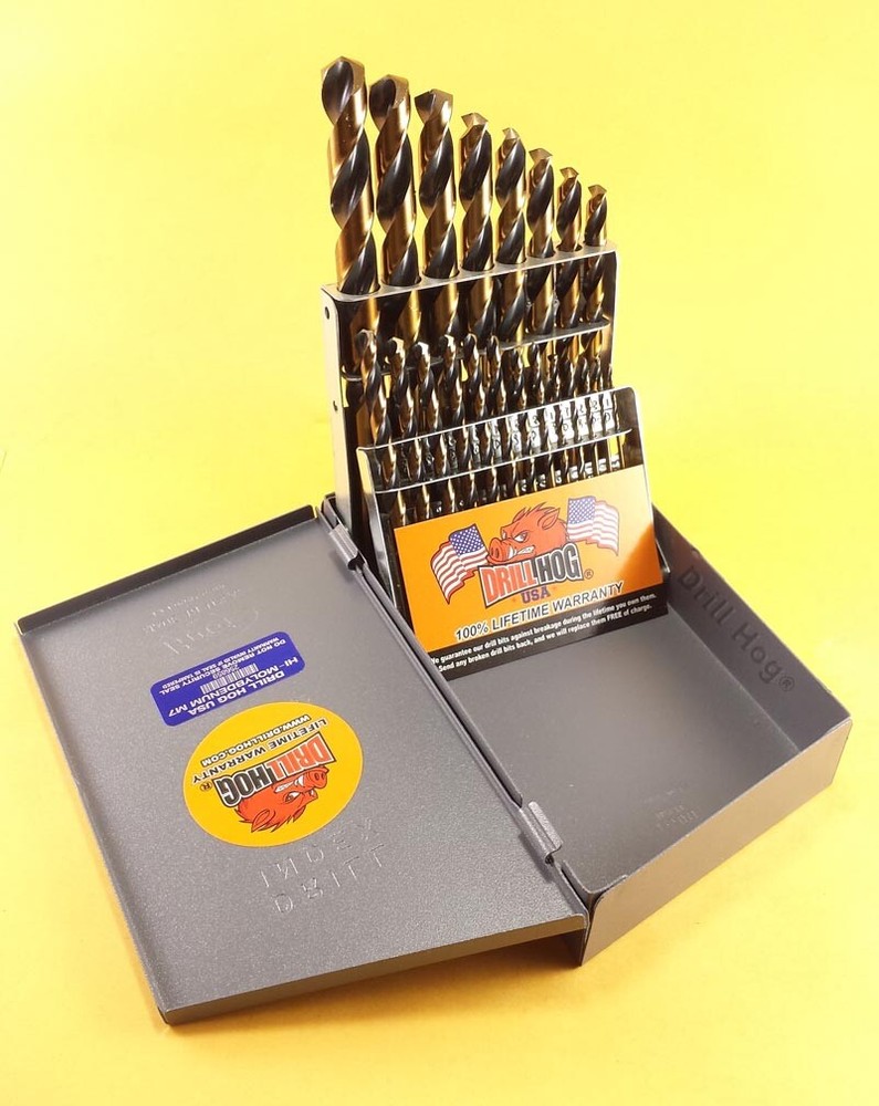 Drill Hog® USA 21 Pc Drill Bit Set Metal Hi-Molybdenum M7 MOLY Lifetime Warranty
