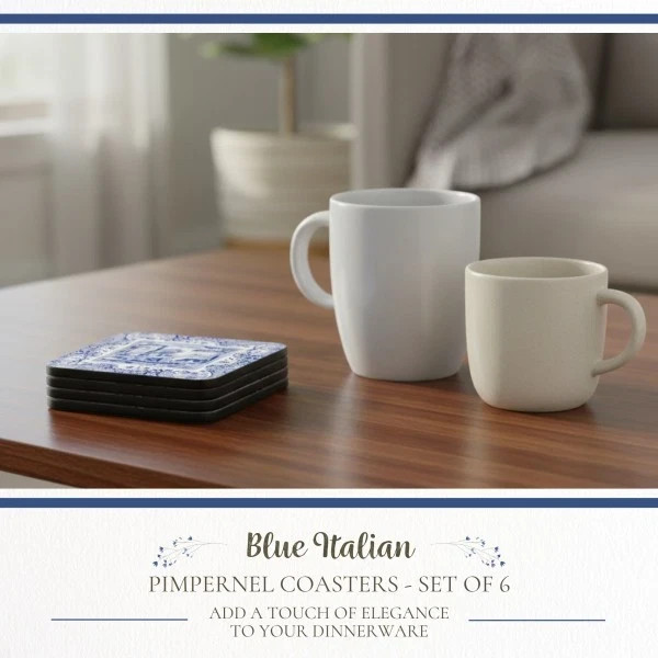 Spode Italian Coasters Blue Italian Set of 6 – Cork Backed Square Bar Drink Mats gallery