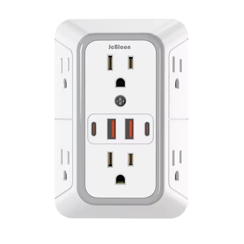 6 Outlet Extender Surge Protector Multi Plug Wall Adapter USB Charger Ports with gallery