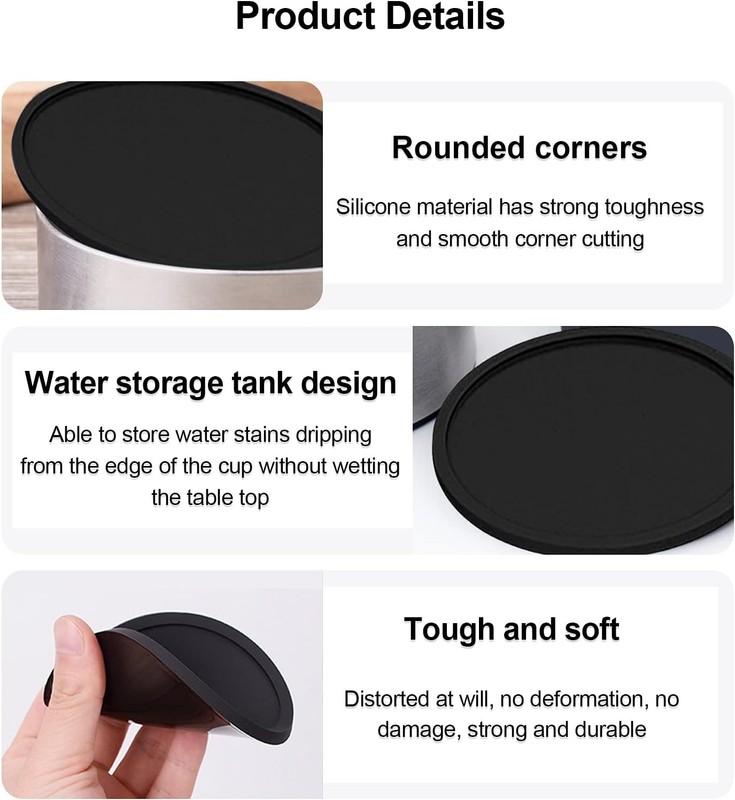 Anti-Slip Reusable Drink Coasters Set - Non Slip Silicone Coasters Protect Desk gallery